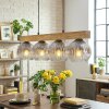 Ripoll wooden bar pendant light with ribbed glass shades, 4-light, length 75 cm