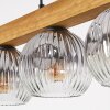 Ripoll wooden bar pendant light with ribbed glass shades, 4-light, length 75 cm