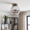 Gastor smoked glass ceiling light, globe shade, E27, vintage brass-look fixture