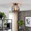 Gastor smoked glass ceiling light, glass globe shade, antique brass E27 fitting