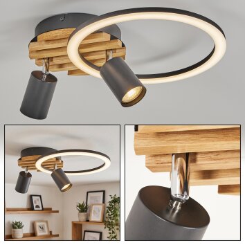 Velani LED ceiling light with adjustable spotlights, 2-flame ring for living room