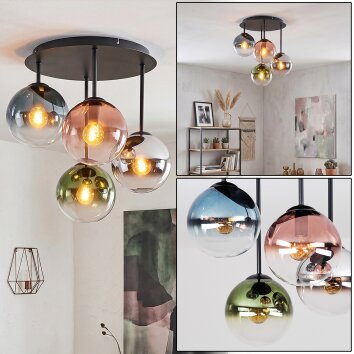 Gastor ceiling light with colourful glass shades, 4-light retro globe ceiling lamp