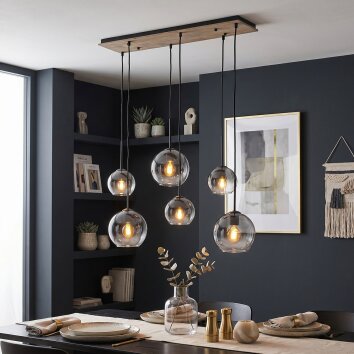 Modern Cluster pendant light Koyoto for dining tables with 6 clear and smoke glass shades