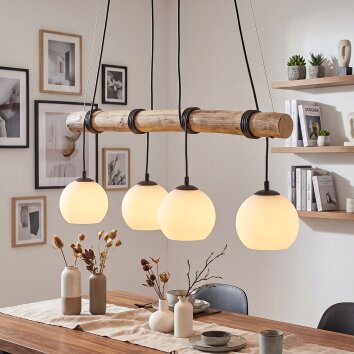 Koyoto wooden rod pendant light, 4-light hanging lamp for dining table, 80 cm