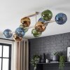 10-flame Cluster ceiling light Koyoto, blue, gold and green glass shades, ø 15 cm
