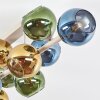 10-flame Cluster ceiling light Koyoto, blue, gold and green glass shades, ø 15 cm
