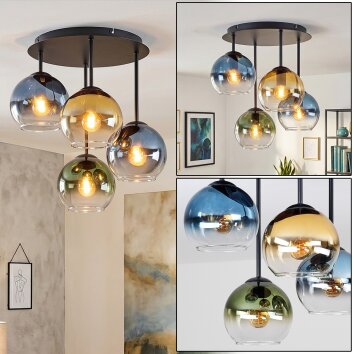 Koyoto ceiling light with 4 globe shades, 4-light round retro design