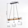 Koyoto 3-light wooden rod pendant light with globe shades, length 60 cm