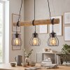 Gondo 3-light E27 wood rod pendant light with cage-style shades, 60 cm length