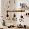 Gondo 3-light E27 wood rod pendant light with cage-style shades, 60 cm length