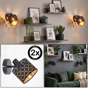 Wall spotlight Tallaboa set of 2 with geometric perforated black cone shade, swivel head