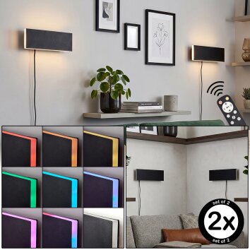 Axion LED wall light, modern rectangular wall lamp set of 2 with remote control