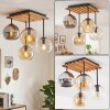 Koyoto 4-light ceiling light with globe shades, slatted canopy, vintage style