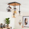 Koyoto 4-light ceiling light with globe shades, slatted canopy, vintage style