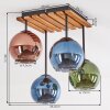Cluster ceiling light Koyoto, 4 colorful glass shades, wood canopy, for the dining table
