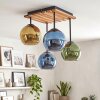Boho globe light Koyoto with four colourful glass shades and wooden slatted canopy