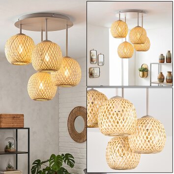 Basto ceiling light with 4 woven-look globe shades, boho ceiling lamp