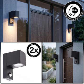 Kingstown outdoor wall light with motion sensor, GU10 porch light set of 2