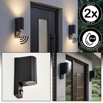 Kingstown outdoor wall light with motion sensor, GU10 front door light set of 2
