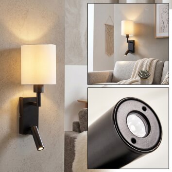 Turil LED wall light with fabric shade and adjustable reading lamp with switch