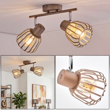 Keldor ceiling spotlight with cage shades, 2-light adjustable retro spot bar