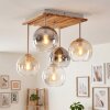 Koyoto 5-light ceiling light with globe shades, slatted canopy, E14, modern boho