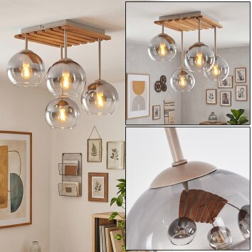 Koyoto 4-light semi-flush ceiling light with globe shades, Boho retro fixture