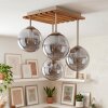 Modern globe light Gastor with 4 smoke-coloured glass shades and slatted wood canopy