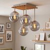 Modern globe light Gastor with 4 smoke-coloured glass shades and slatted wood canopy