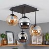 Cluster ceiling light Koyoto, 4 glass shades in amber, chrome and smoke