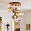 Boho Style Globe light Koyoto with four clustered amber and smoke-coloured glass shades