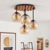 Koyoto 4-light ceiling light with globe shades, round slatted canopy, Ø 39.5 cm