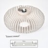 Round Scandinavian ceiling light Oravi with sand-coloured ribbed metal cage shade