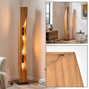 Boho Style wooden floor lamp Sernadelo with organic cut-out in Ecru, 4 E27 sockets
