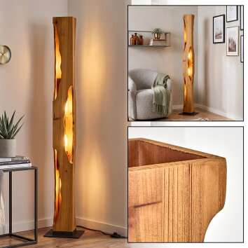 Floor lamp Sernadelo with ecru wood cladding and organic cut-outs for a reading corner
