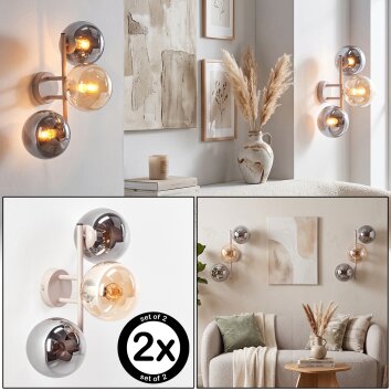 Modern Wall Light Gastor, 2-Piece Set with Three Round Smoke and Amber Glass Shades