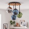 Modern cluster ceiling light Gastor with blue, green, chrome, smoke-coloured glass shades