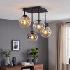 Modern cluster ceiling light Gastor with four round smoke, amber and clear glass shades