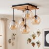 Cluster ceiling light Koyoto with five amber rippled glass shades and slat canopy