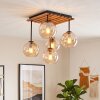 Cluster ceiling light Koyoto with five amber rippled glass shades and slat canopy