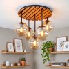 Boho Style cluster ceiling light Gastor with 5 amber glass shades and wooden slat canopy