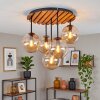 Boho Style cluster ceiling light Gastor with 5 amber glass shades and wooden slat canopy