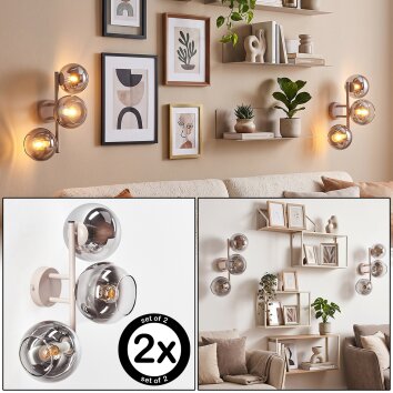 Wall Light Koyoto 2-piece set with triple glass shades for the sofa in sand-coloured metal