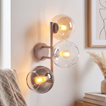 Modern Globe Wall Lamp Koyoto with clustered glass shades in smoke-coloured, amber and clear
