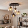 Modern cluster ceiling light Koyoto with four smoke-coloured, amber and clear glass shades