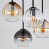 Modern cluster ceiling light Koyoto with four smoke-coloured, amber and clear glass shades