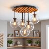 Cluster ceiling light Gastor with round wooden slat canopy, 5 clear glass shades, ø 15 cm