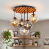 Cluster Ceiling Light Gastor with five glass shades in smoke-coloured, amber and clear