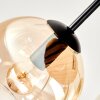 Modern Cluster Ceiling Light Koyoto, Ecru Wood Slats, 5 Amber-Clear Glass Shades