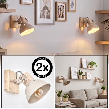 Sand-coloured Boho adjustable wall spotlight Orny, 2-piece set with open E27 socket